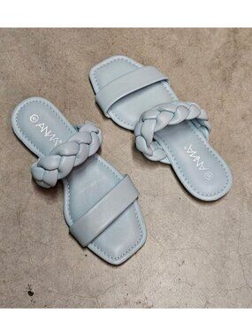 Braided Strap Light Blue Square-Toe Womens Sandals